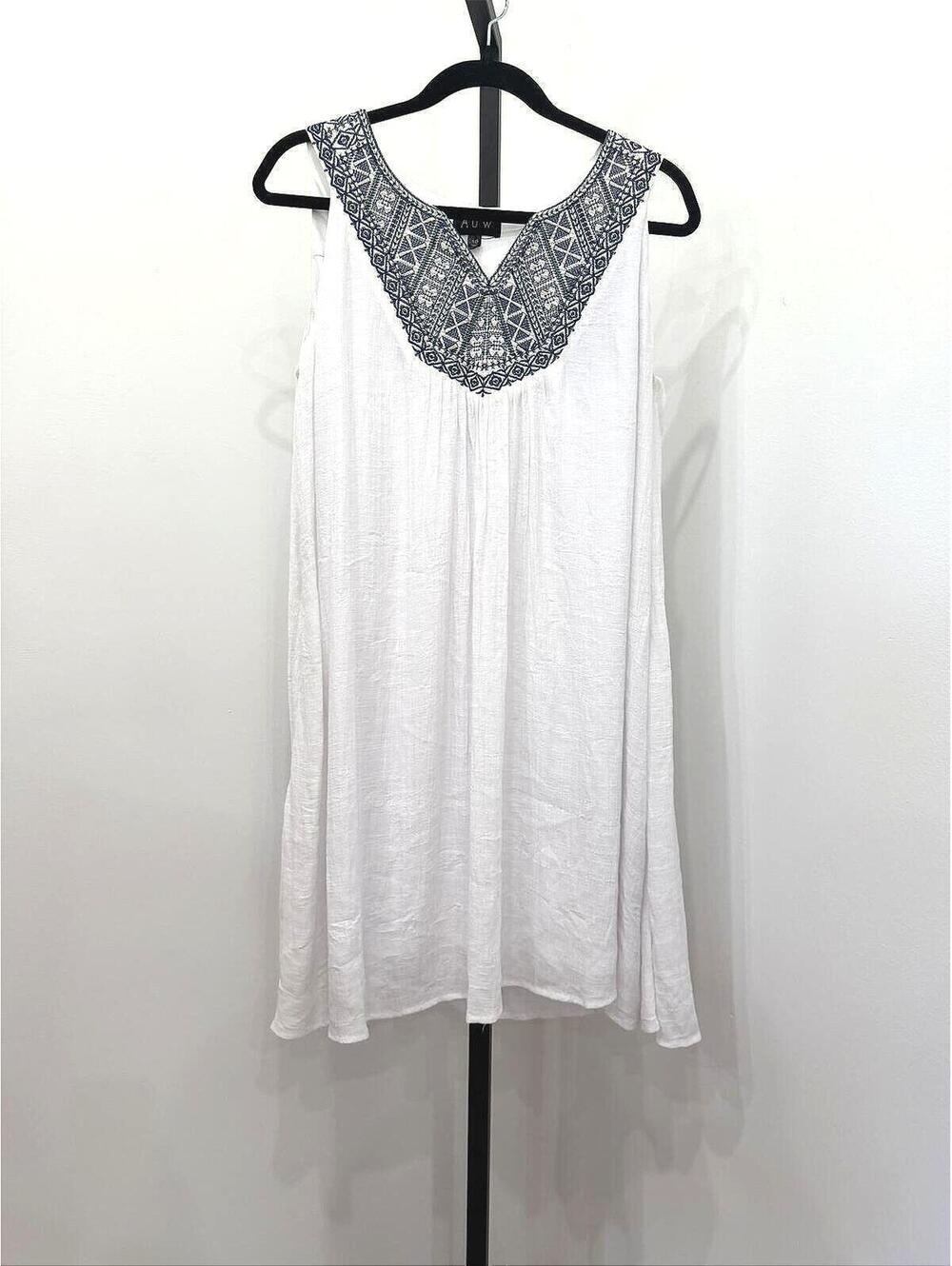 AUW White Sleeveless Embroidered Neck Dress Top Dress Size 10